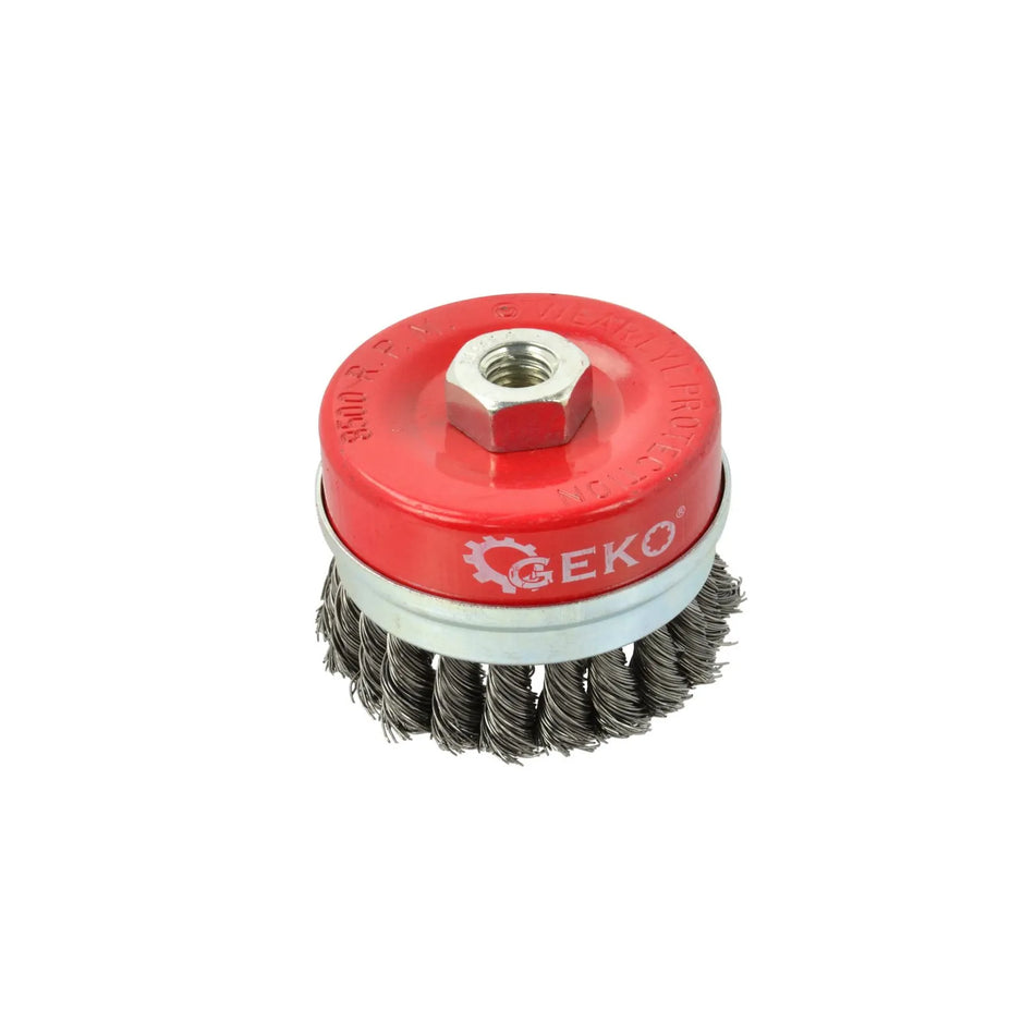 GEKO Stalen gedraaide knoop kopborstel 100 mm M14 met band