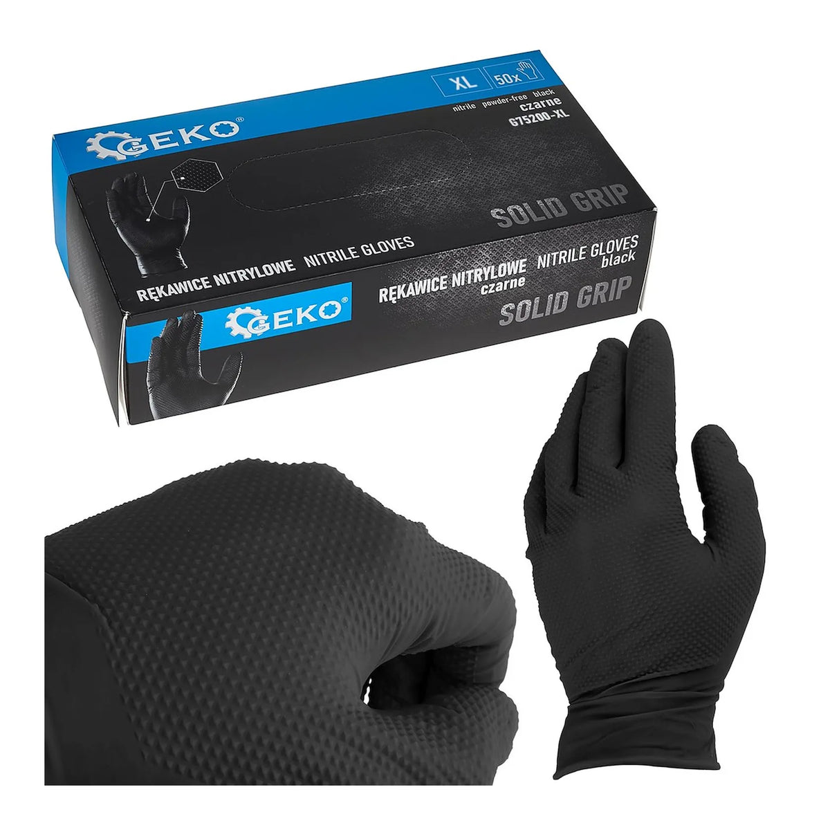 GEKO Nitril Werkhandschoenen Solid Grip maat XL zwart 50 stuks