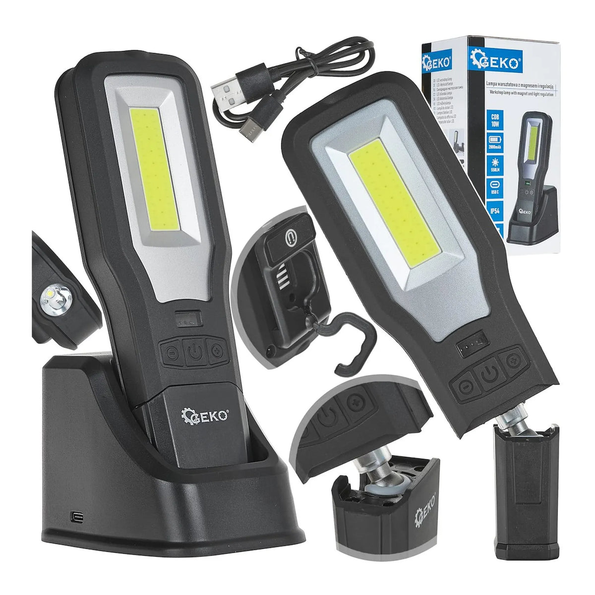 GEKO Workshop lamp met magnetische voet en dimbaar licht 198x63x29 mm