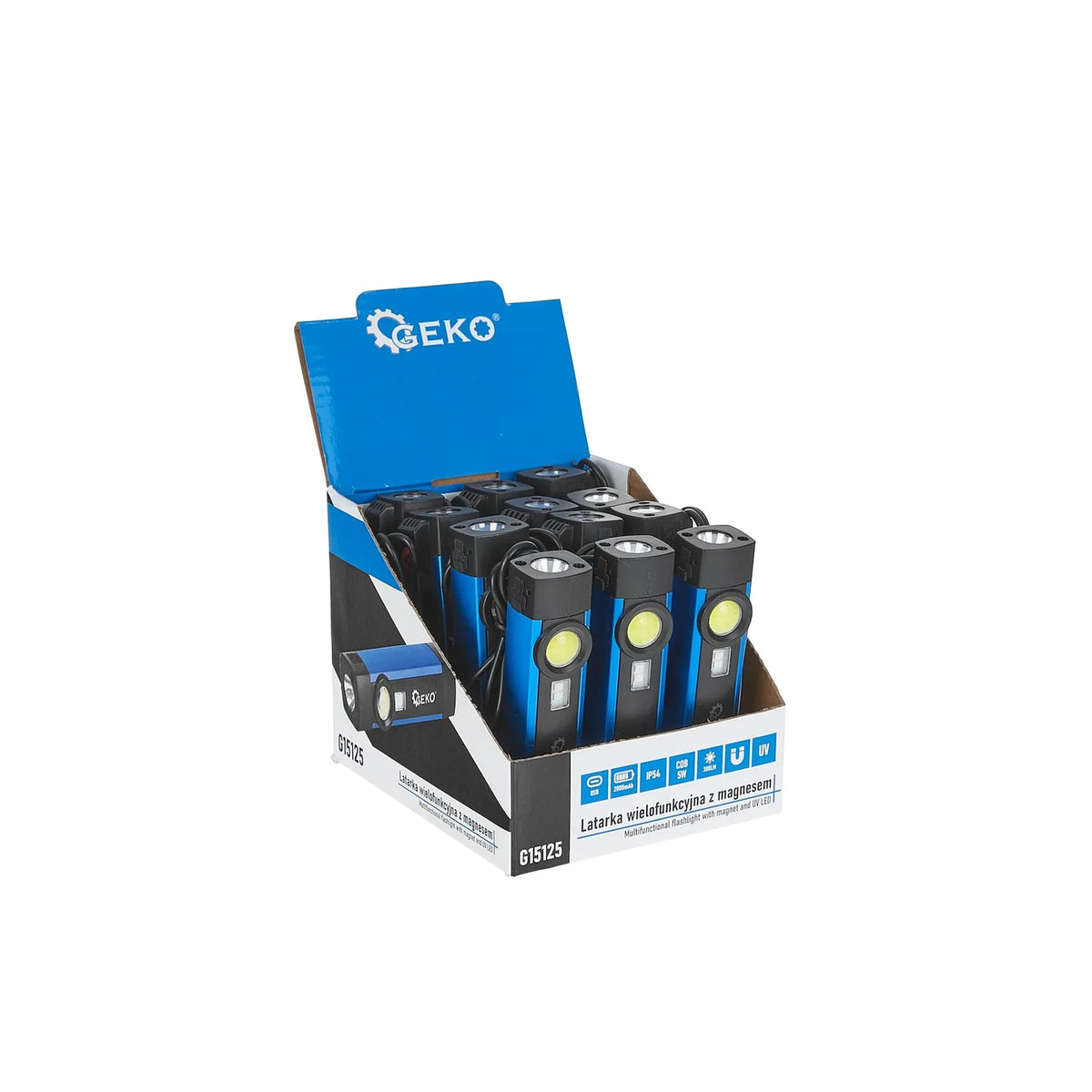 GEKO Multifunctionele zaklamp met magneten en UV COB LED 5 W 2000mAh