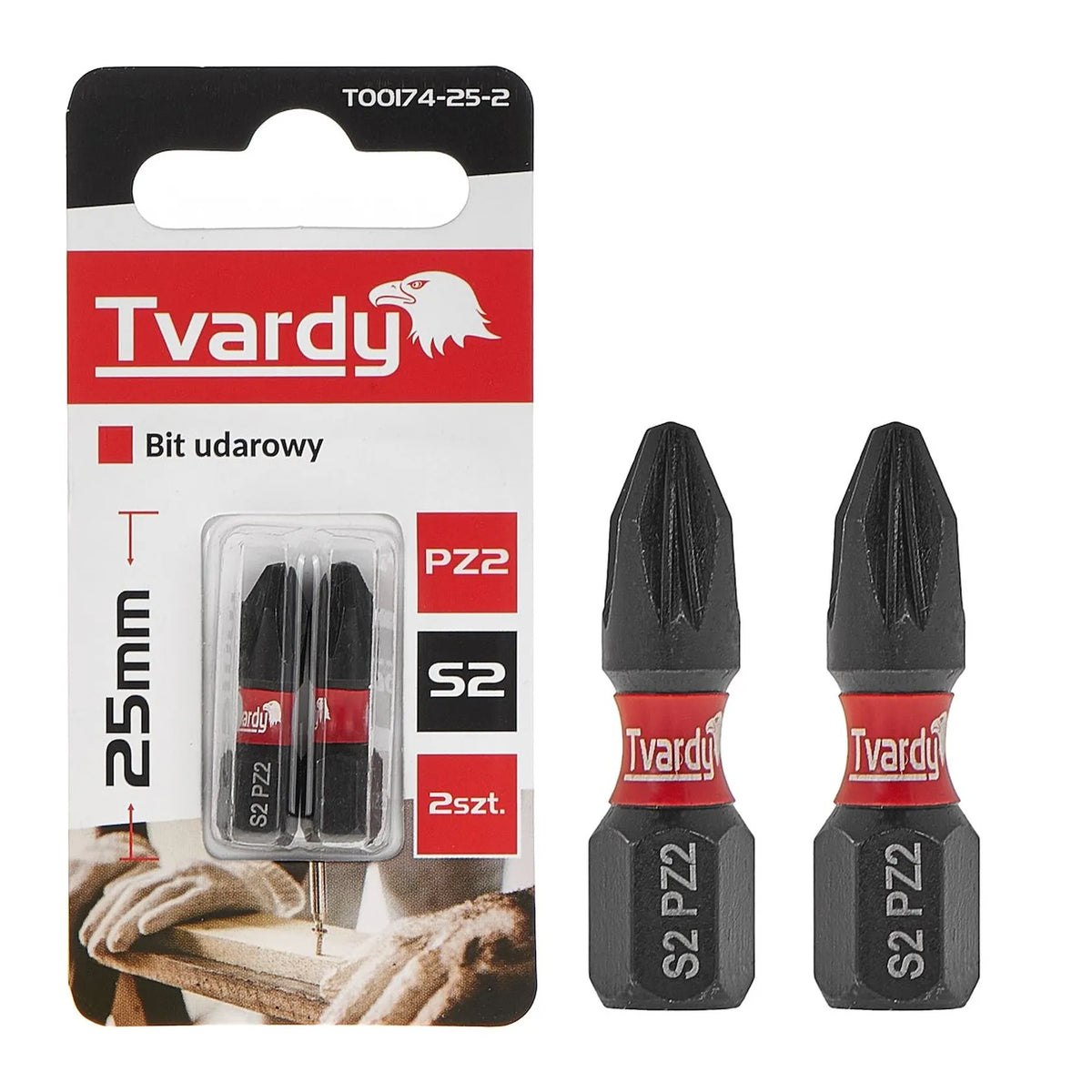 Tvardy Impact bit PZ2 25 mm S2 set van 2 stuks