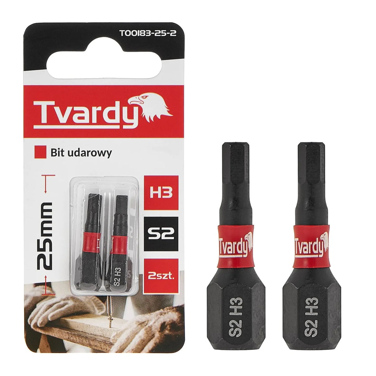 Tvardy impact bit voor hex schroeven H3 25 mm S2 set van 2