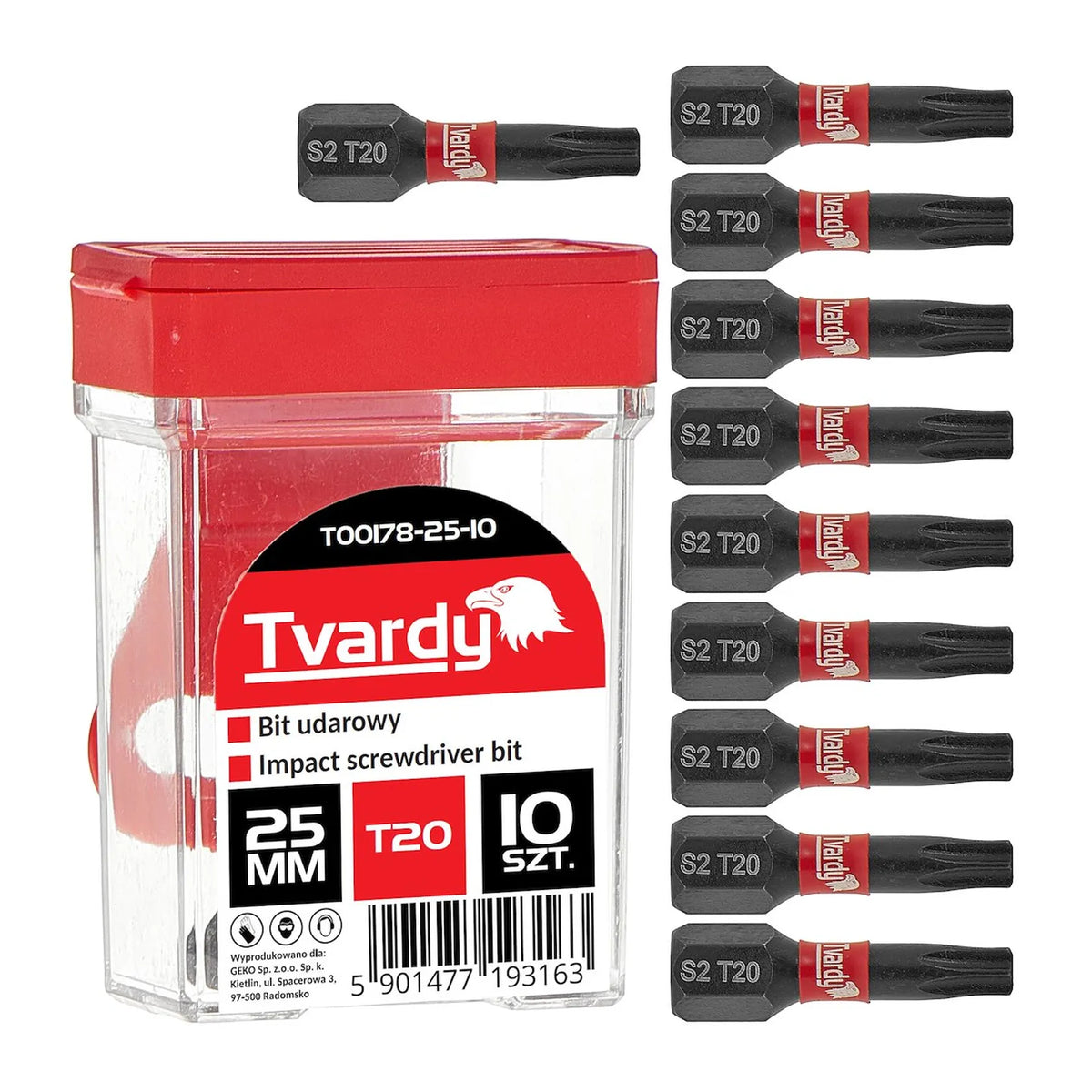 Tvardy Schroefbits T20 impact 25 mm S2 set van 10