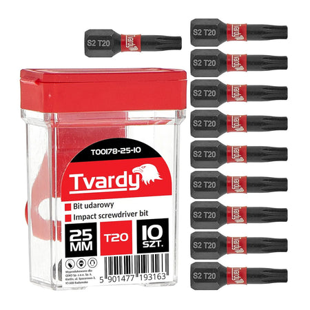 Tvardy Schroefbits T20 impact 25 mm S2 set van 10