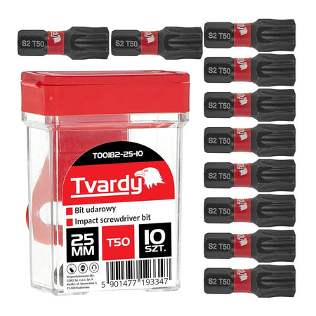 Tvardy Impact bit Torx T50 25 mm S2 set van 10