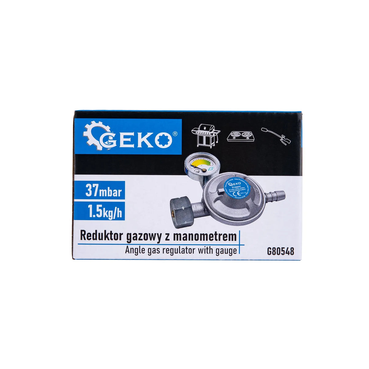 GEKO Gasdrukregelaar met manometer 37mbar 1,5 kg/h propane-butaan