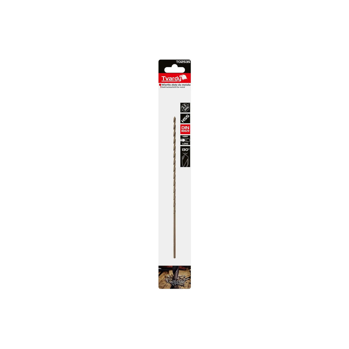 Tvardy Metaalboor HSS DIN1869 lang 3,5 x 210 mm goud