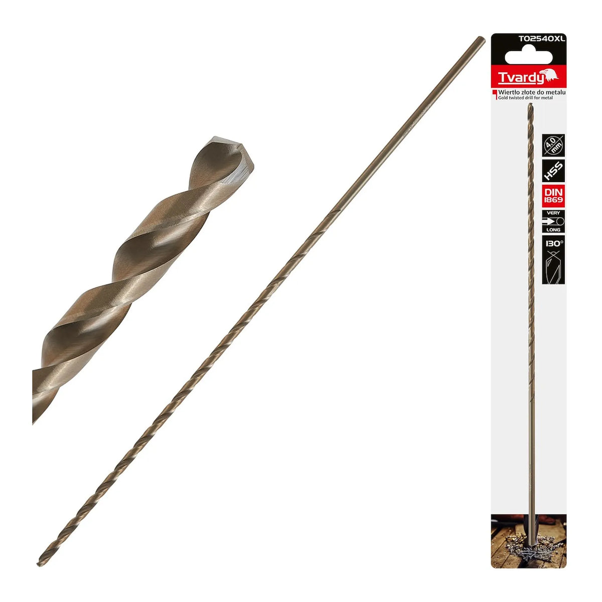 Tvardy metaalboor HSS DIN1869 lang 4,0 x 280 mm goud