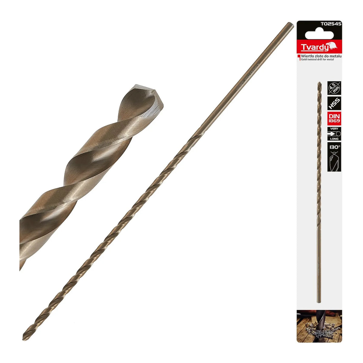Tvardy Metaalboor HSS DIN1869 lang goud 4,5 x 235 mm