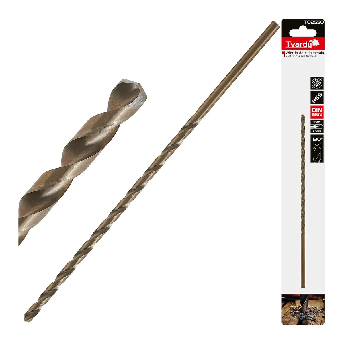 Tvardy metaalboor HSS DIN1869 lang 5,0 x 195 mm goud