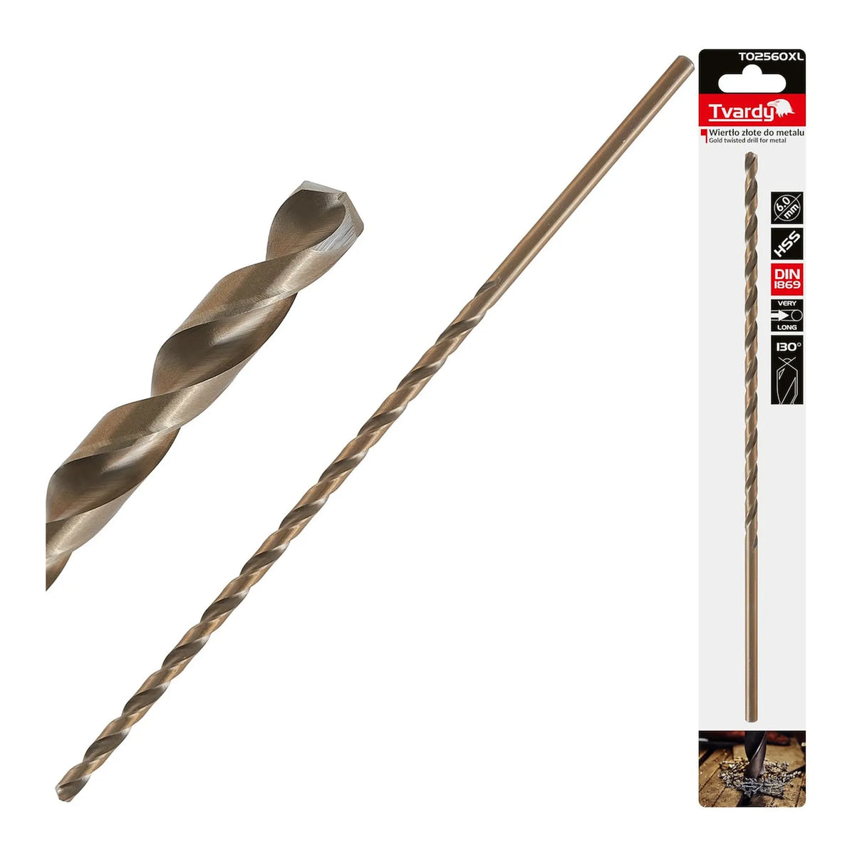 Tvardy Metaalboor HSS DIN1869 lang 6,0x260 mm goud