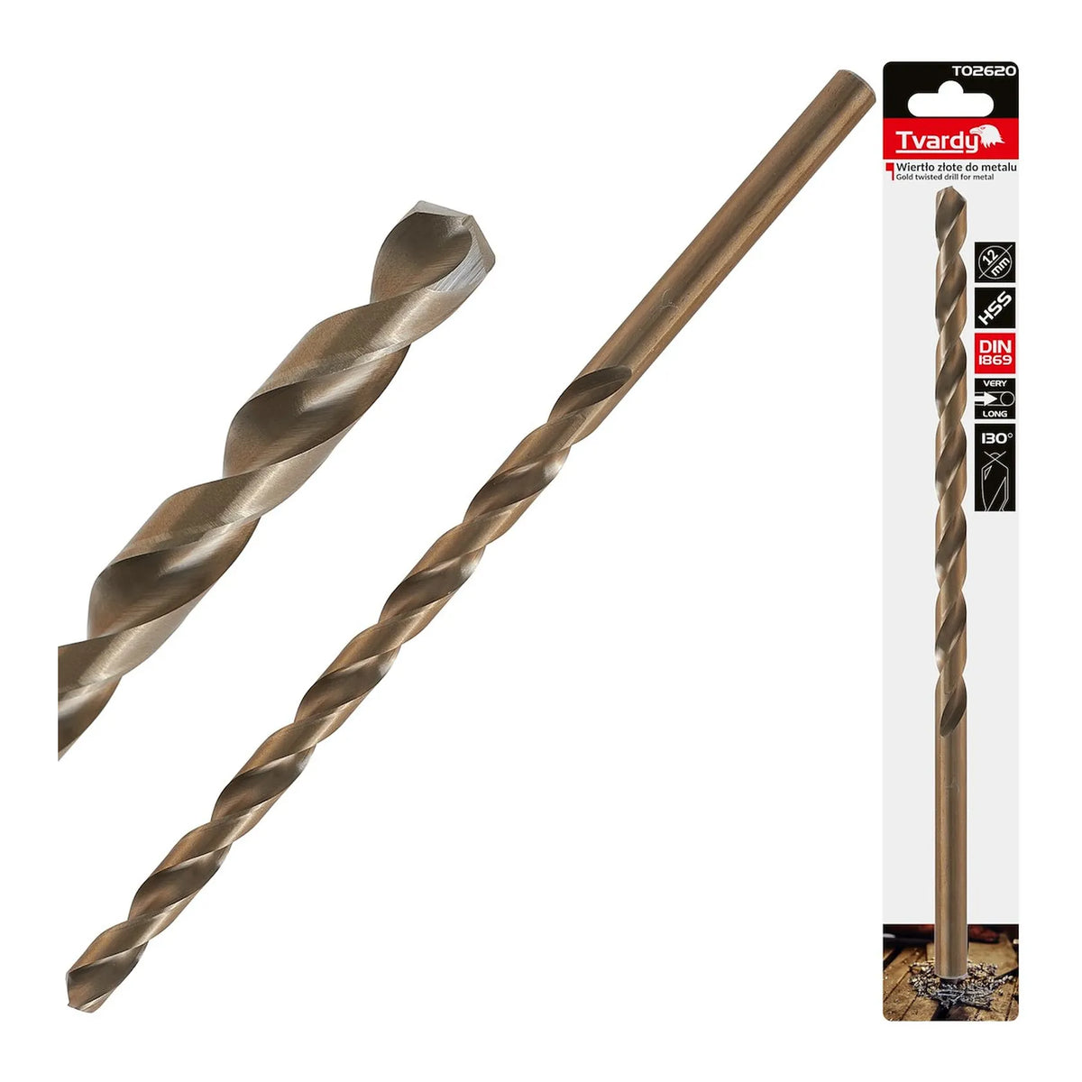 Tvardy Metaalboor HSS DIN1869 lang 12x295 mm goudkleurig