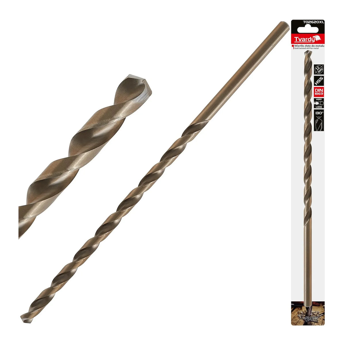 Tvardy metaallange HSS boor DIN1869 12,0x375 mm goud