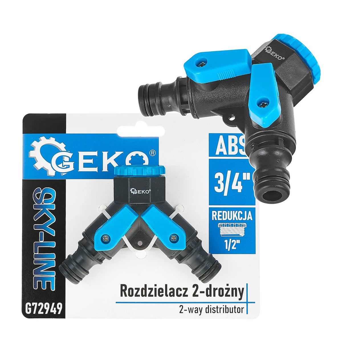 GEKO 2-weg verdeelstuk met onafhankelijke afsluiters SKY-LINE serie 3/4" met 1/2" reducer