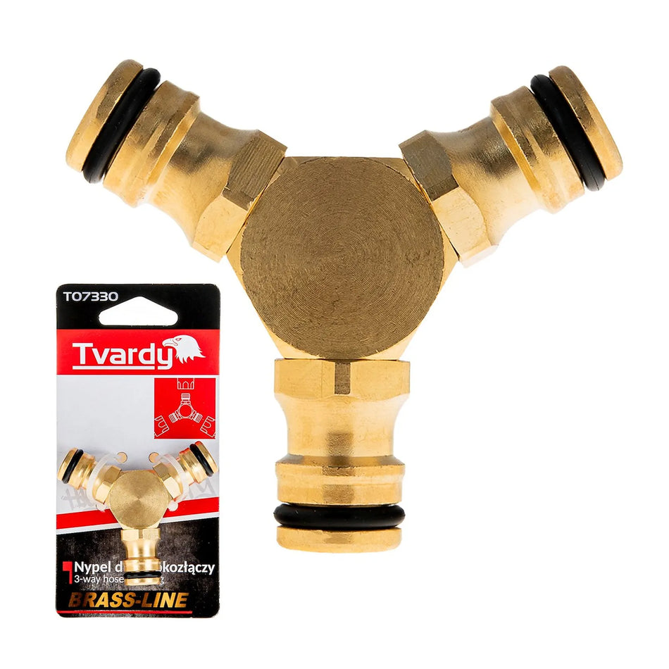 Tvardy 3-weg slangverbindingsstuk messing BRASS-LINE serie