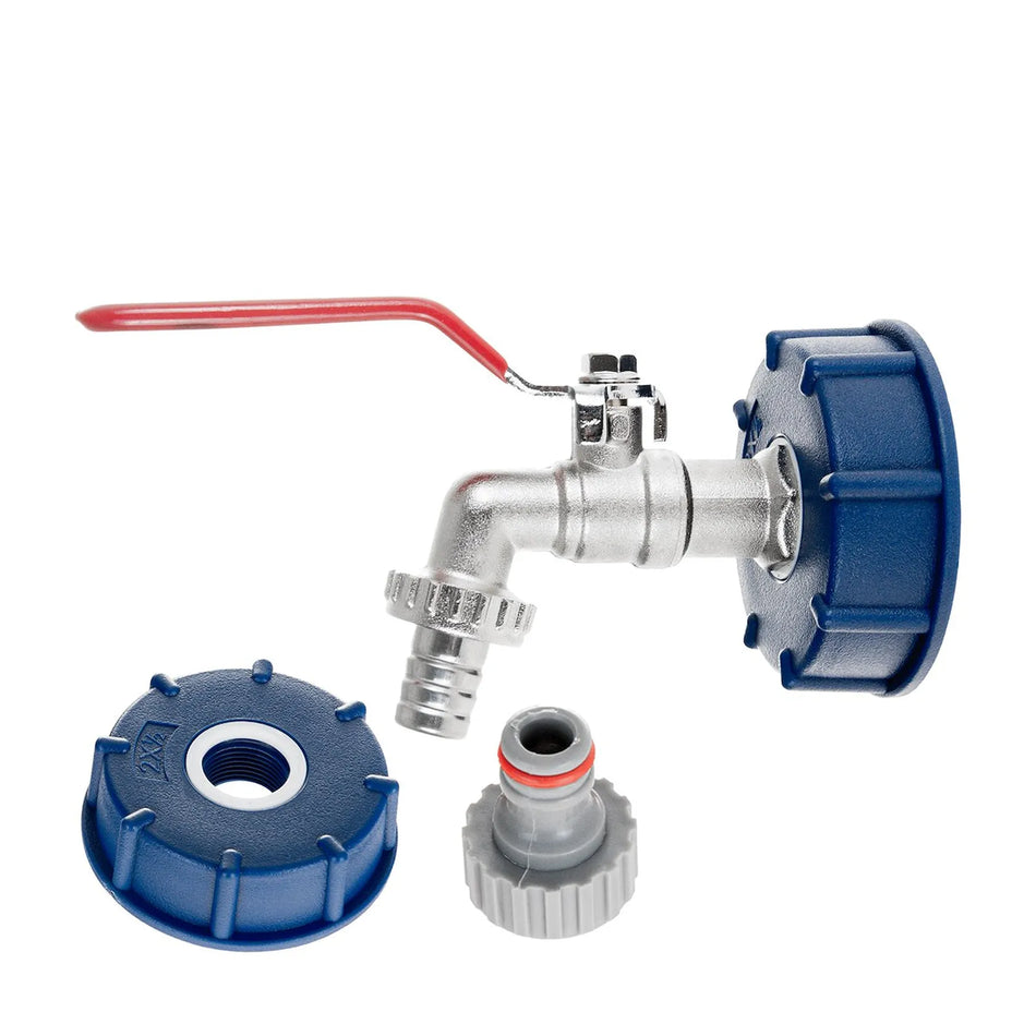 GEKO IBC set met S60x6 adaptor, 1/2" kraan en 3/4" buitendraad slanguitgang