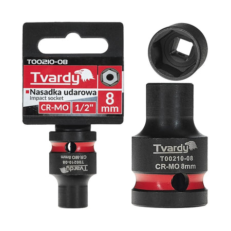 Tvardy Impact dop 1/2" 6-kant 8 mm CR-MO staal kort