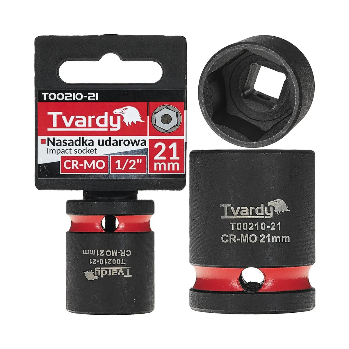 Tvardy Slagmoersleuteldop 1/2" 6-kant 21 mm CR-MO kort