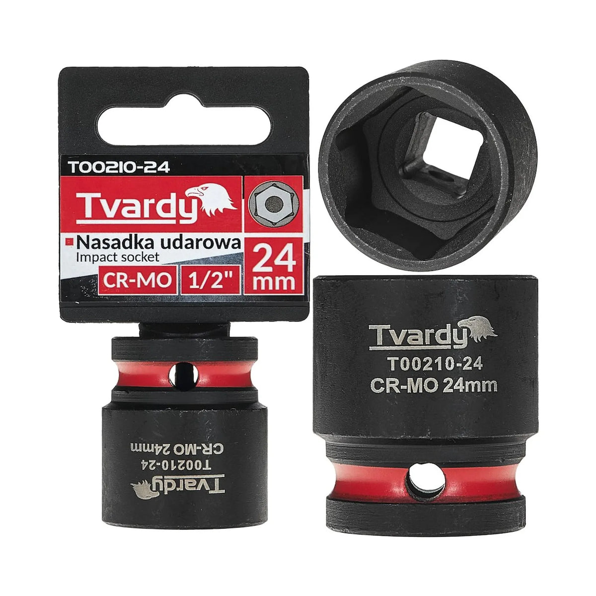 Tvardy Slagmoersleuteldop 1/2" 6-kant 24 mm CR-MO kort