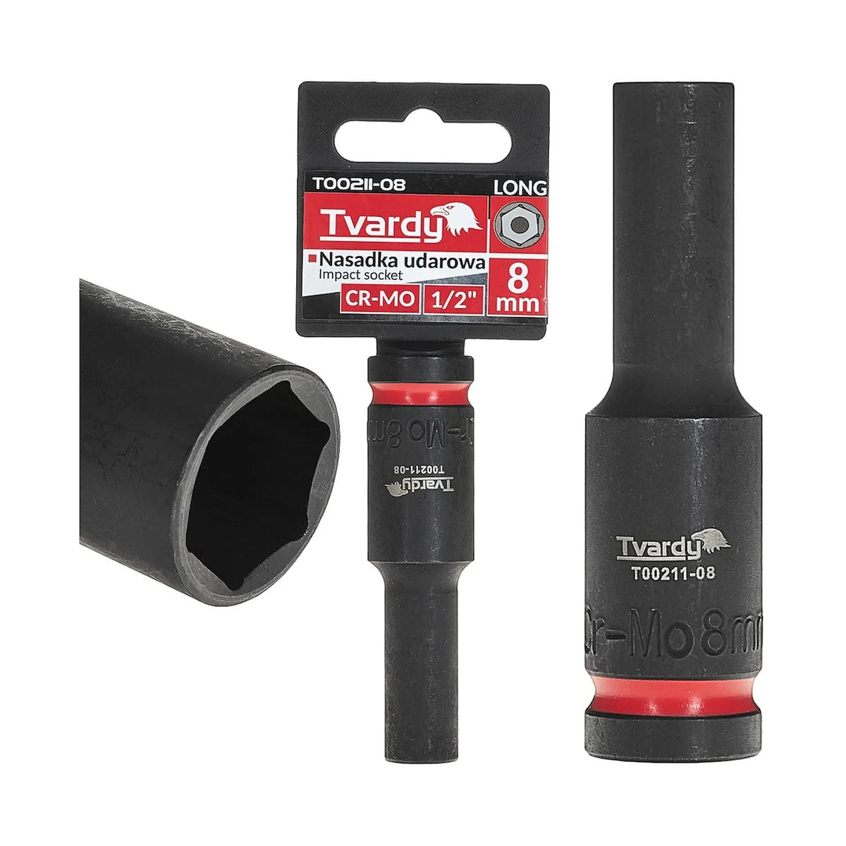 Tvardy Impactdop Lang 1/2" 6PT 8 mm CR-MO