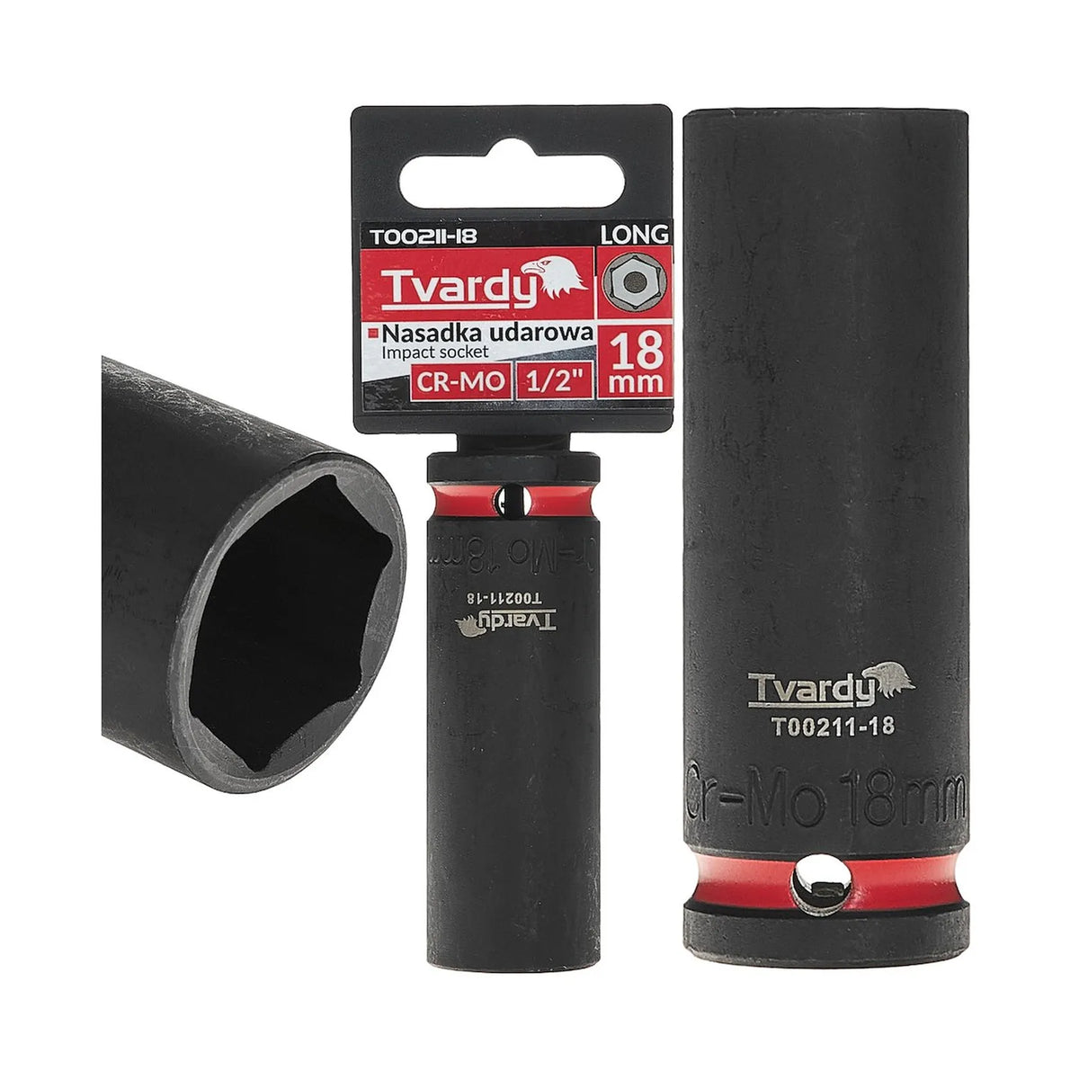 Tvardy Impactdop lang 1/2" 6-kant 18 mm CR-MO