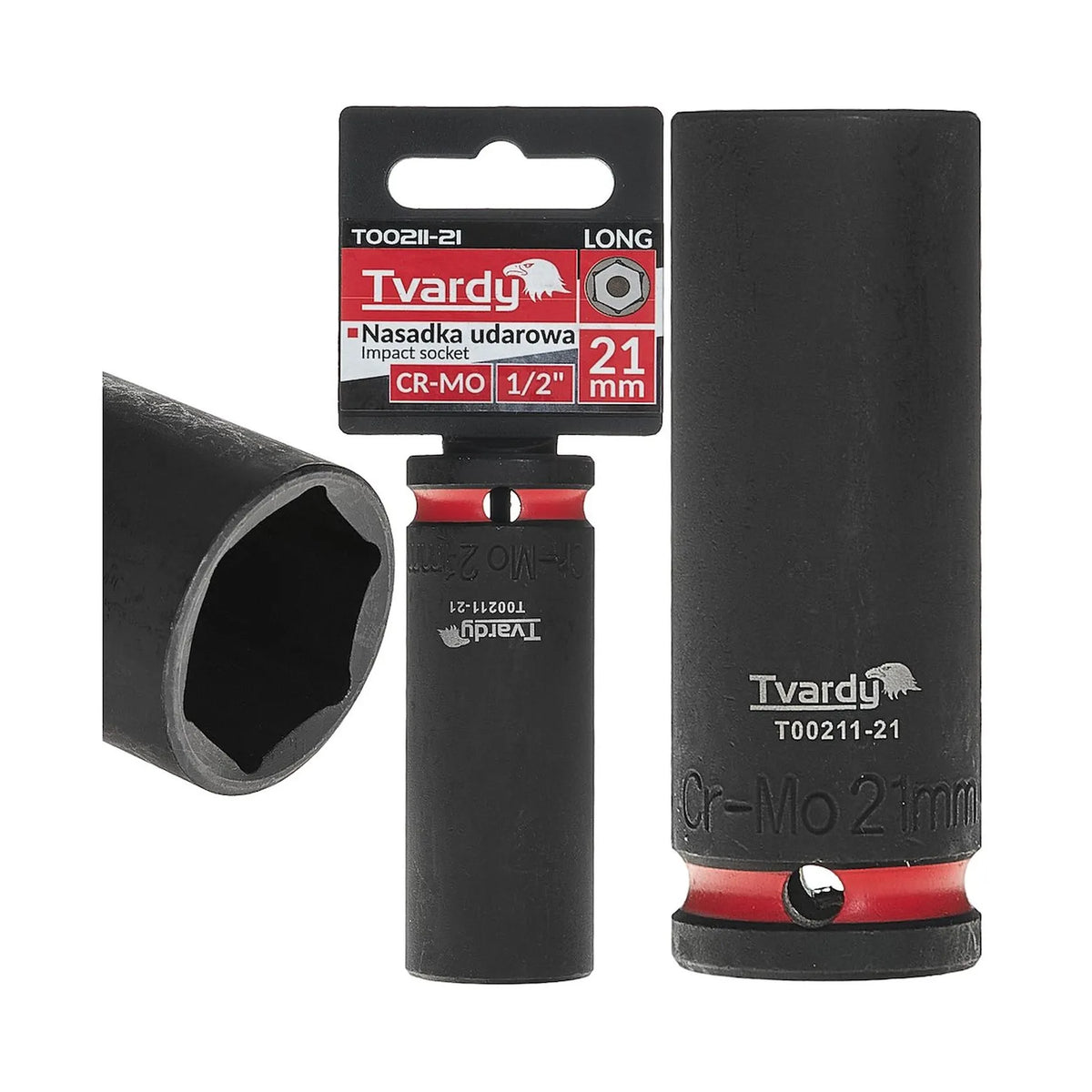 Tvardy Impactdop lang 1/2" 6-kant 21 mm CR-MO