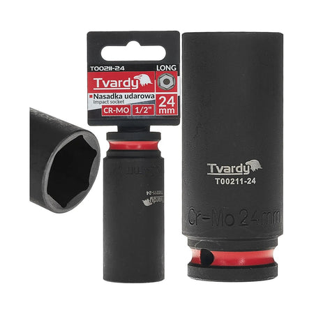 Tvardy Impactdop lang 1/2" 6-zijdig 24 mm CR-MO