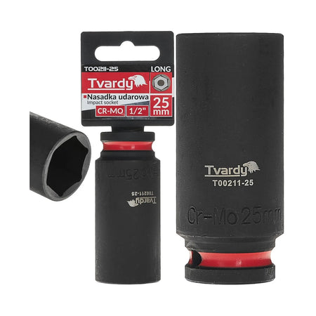 Tvardy Impactdop lang 1/2" 6-zijdig 25 mm CR-MO