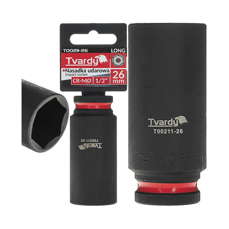 Tvardy Impactdop lang 1/2" 6-zijdig 26 mm CR-MO