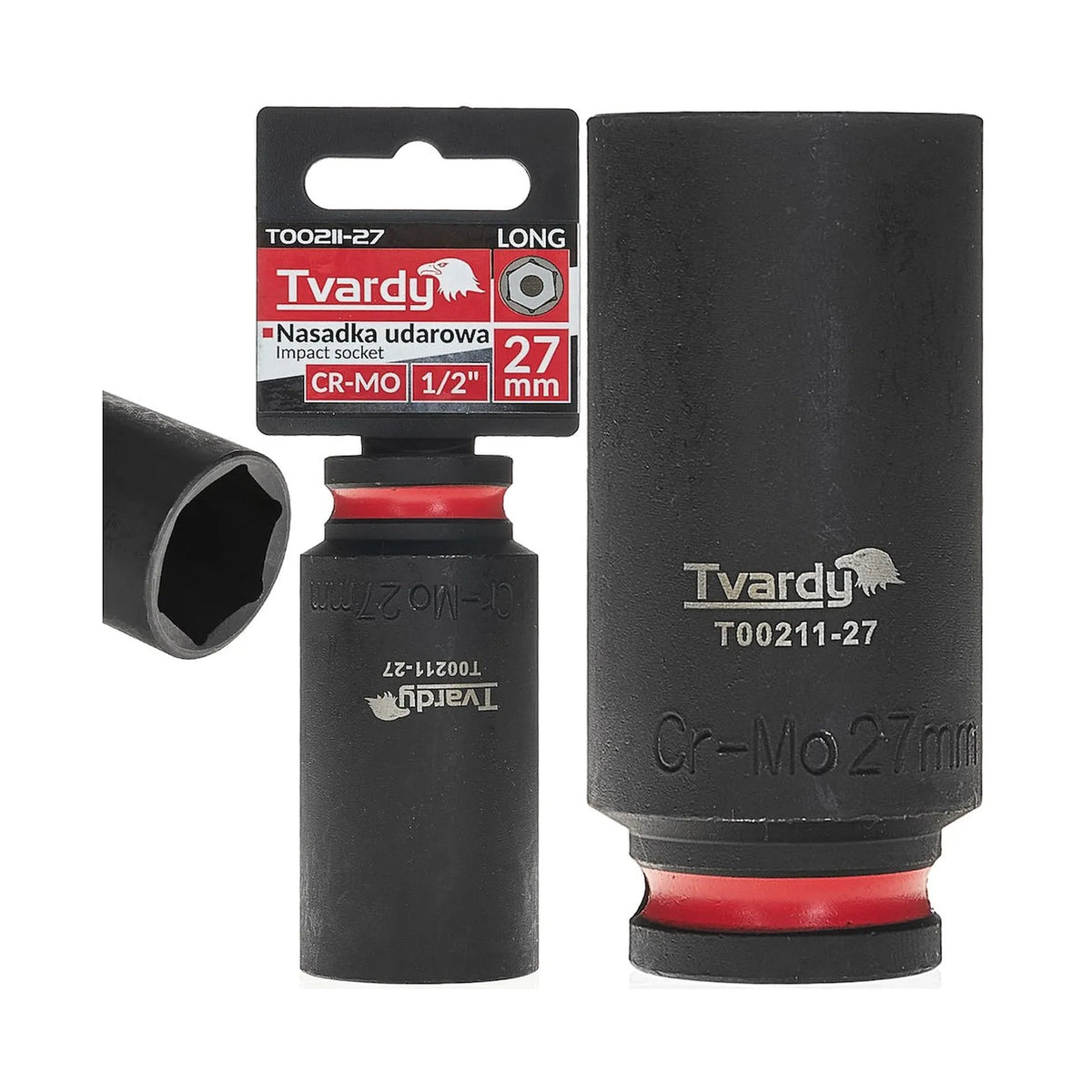 Tvardy Impactdop lang 1/2" 6-zijdig 27 mm CR-MO