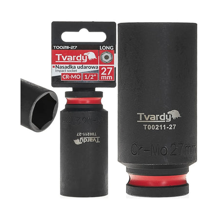 Tvardy Impactdop lang 1/2" 6-zijdig 27 mm CR-MO