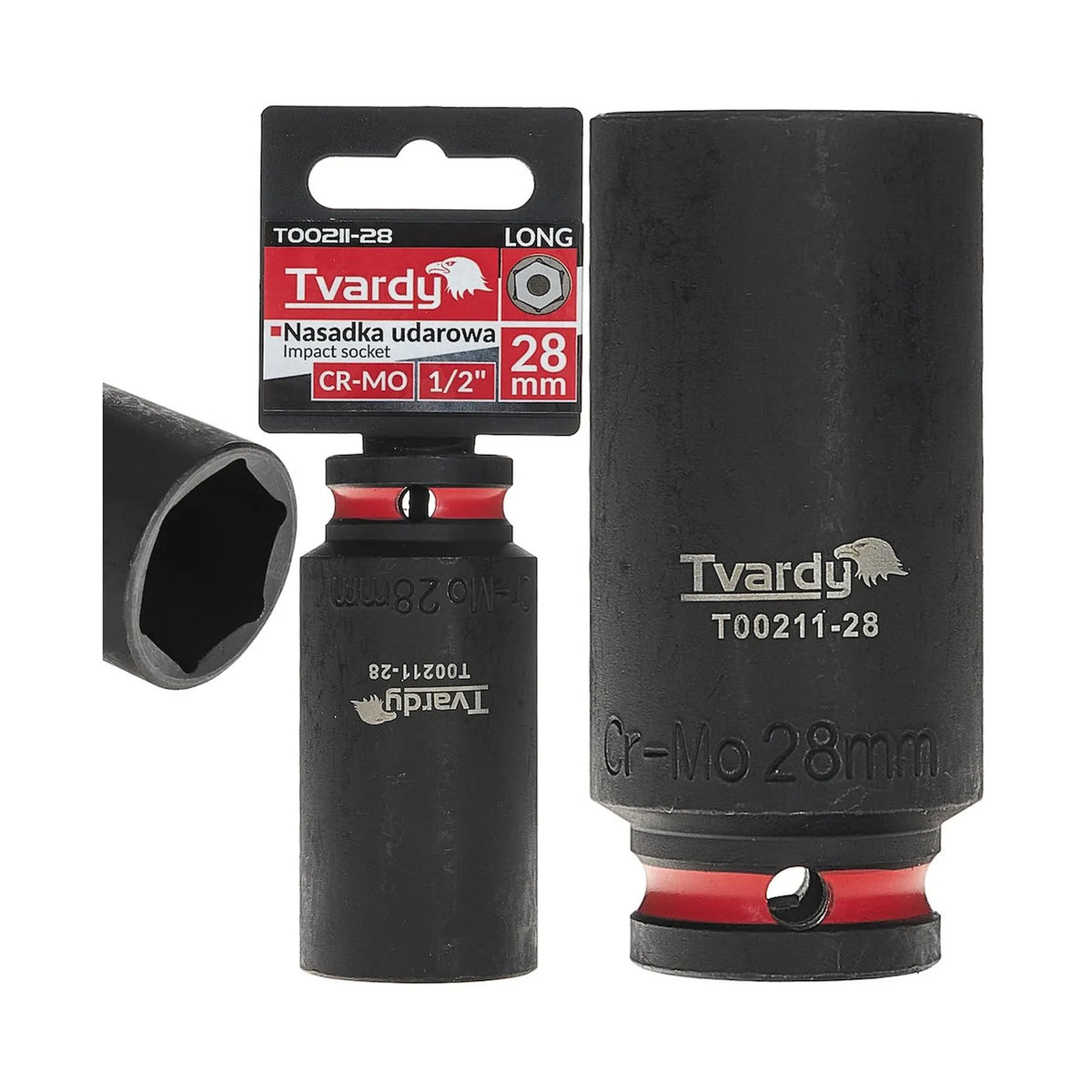 Tvardy Impactdopsleutel lang 1/2" 6PT 28 mm CR-MO
