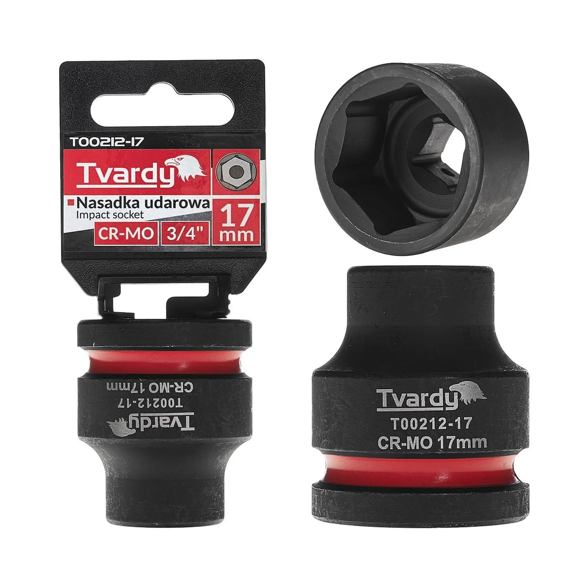 Tvardy Impactdopsleutel kort 3/4" 6PT 17 mm CR-MO