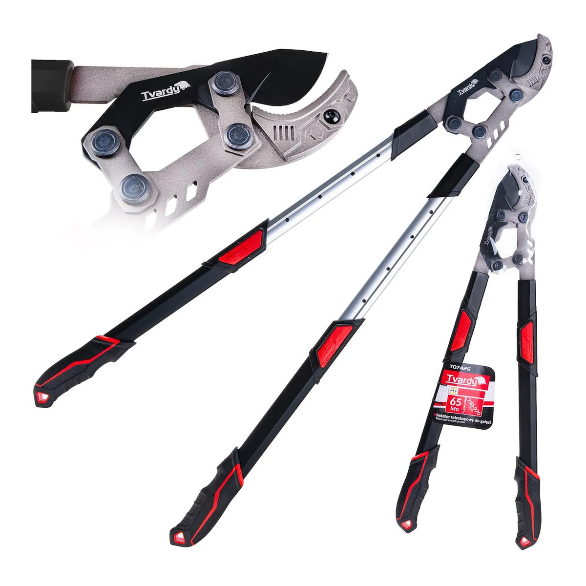 Tvardy telescopische takkenschaar met ratel en aambeeldmes 730 - 970 mm 65Mn PTFE