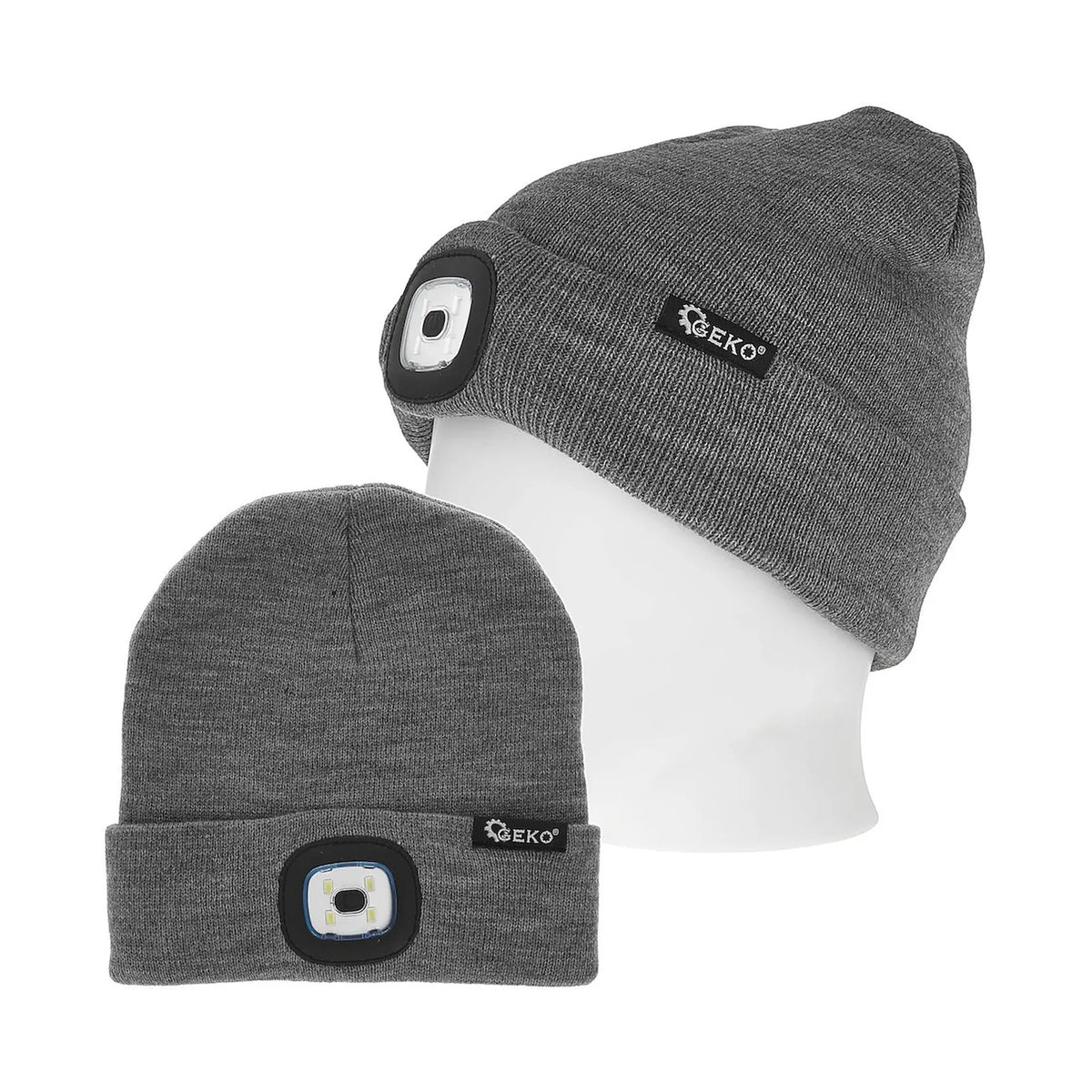 GEKO wintermuts met oplaadbare LED hoofdlamp grijs-zwart