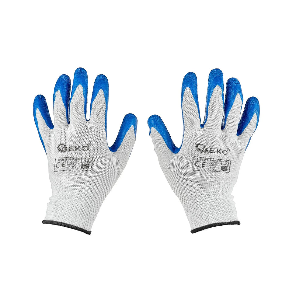 GEKO Polyester werkhandschoenen met latex coating maat 10 wit/blauw