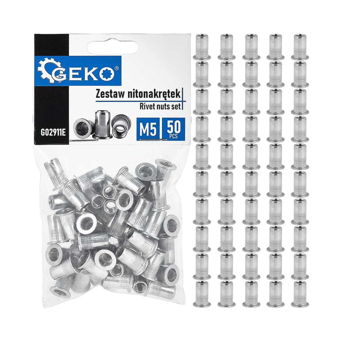 GEKO Aluminium Blindklinkmoeren M5 0,5 - 2,5 mm Set 50 stuks