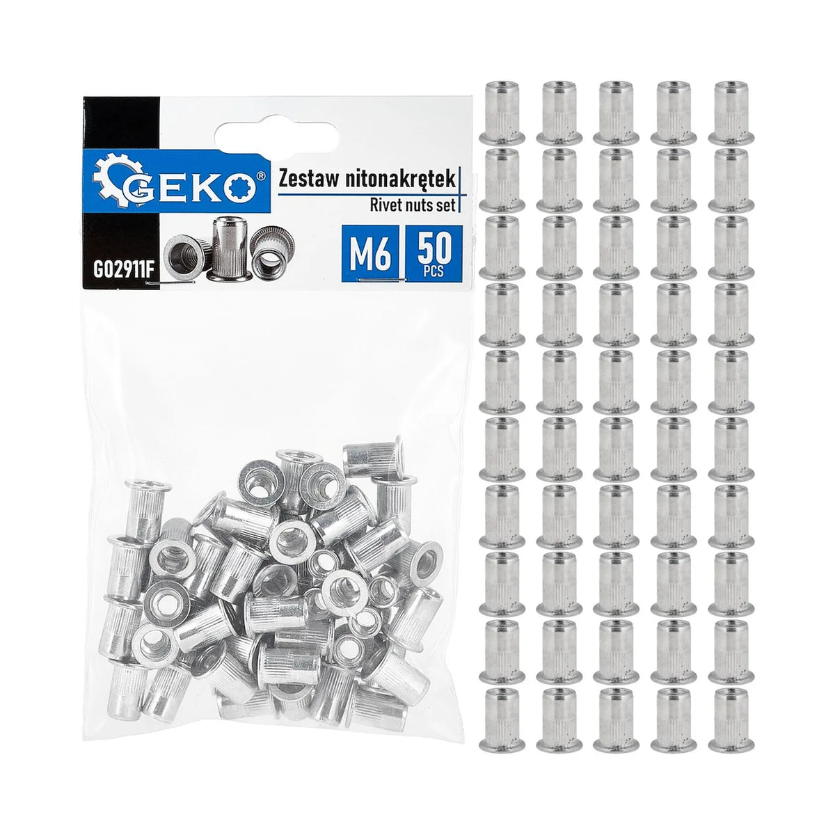 GEKO Aluminium Blindklinkmoeren M6 1,0 - 3,0 mm Set 50 stuks