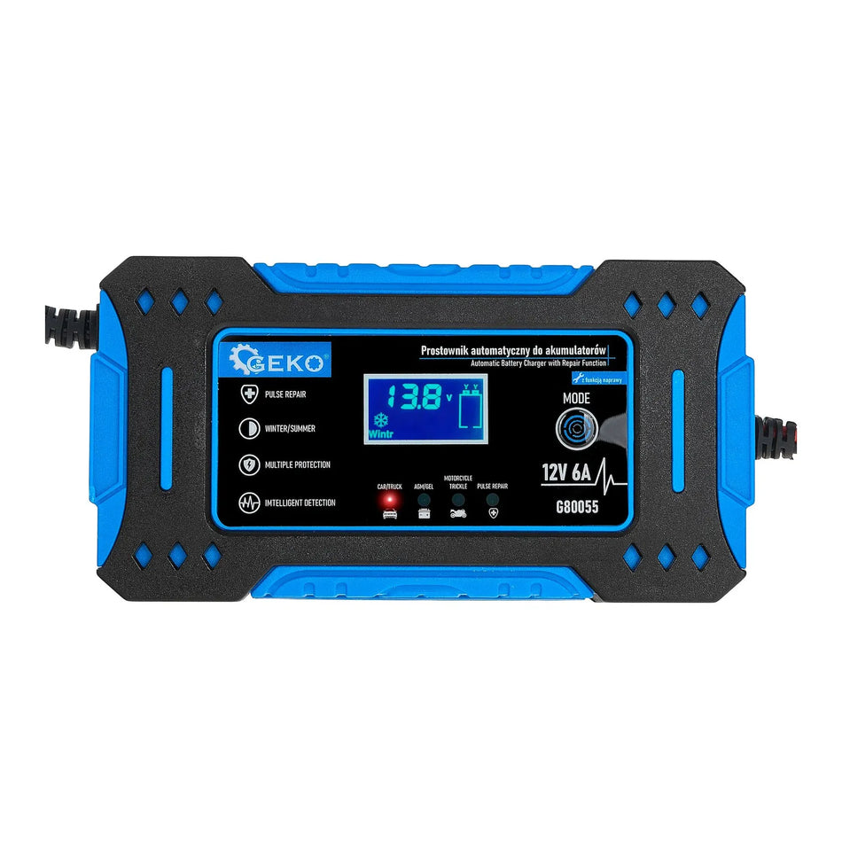 GEKO automatische 12 V acculader met 6 A en batterij reparatiefunctie