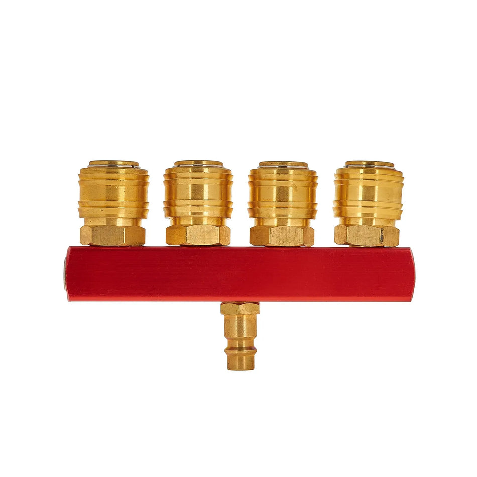 Tvardy Bronnenverdeelpunt 4-weg messing 1/4" met snelsluiters type 26