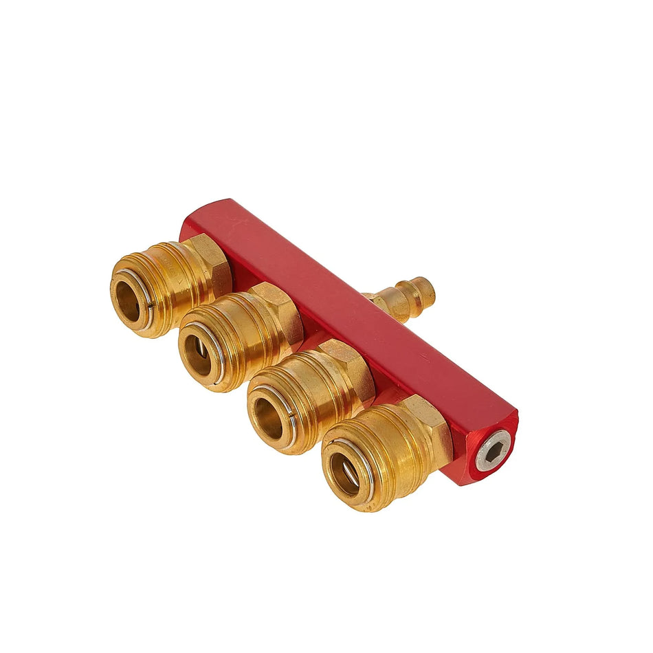 Tvardy Bronnenverdeelpunt 4-weg messing 1/4" met snelsluiters type 26