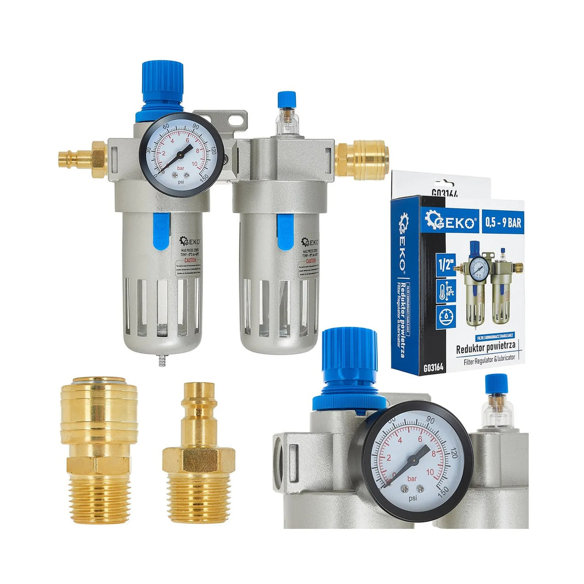 GEKO Luchtfilter Regulator & Smeerder 1/2" met Drukmeter