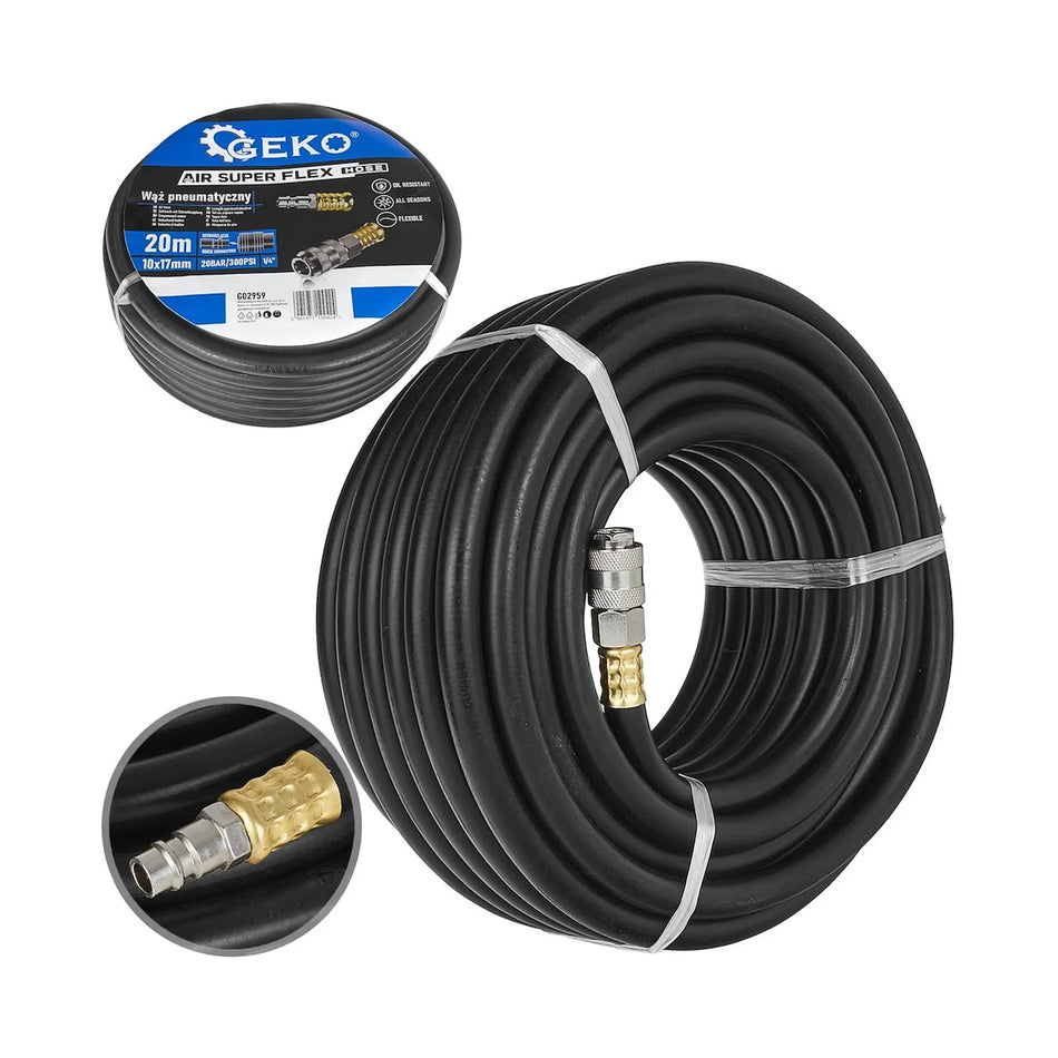 GEKO luchtpistoolslang rubber 10x17 mm 20m met 1/4" snelkoppelingen