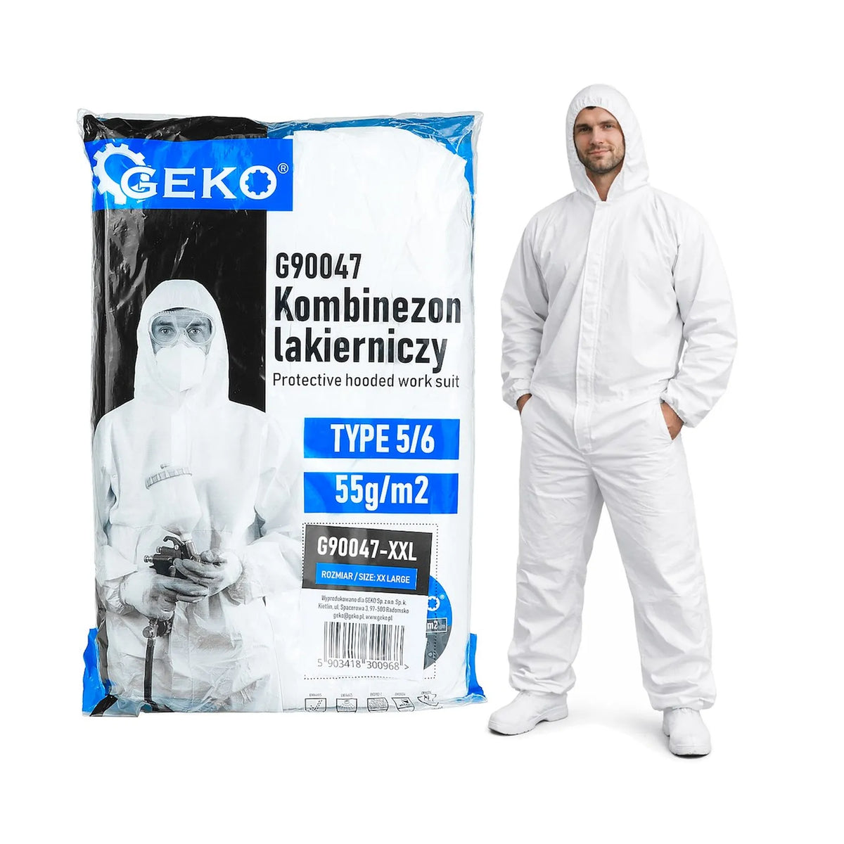GEKO Beschermend hooded werkpak type 5/6 wit XXL 55gsm