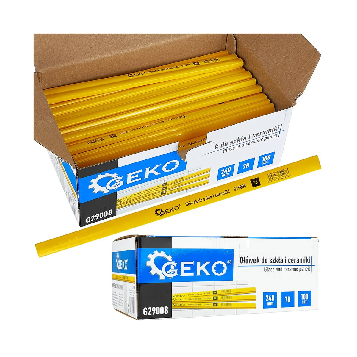 GEKO Glas- en keramiekpotlood 7B 240 mm 100 stuks