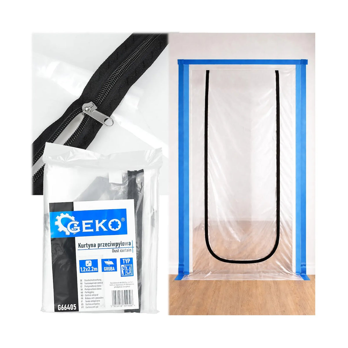 GEKO Deurafdekfolie met U-rits 220x120 cm transparant