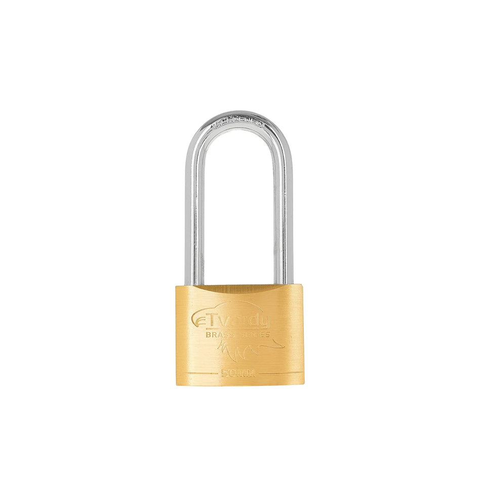 Tvardy messing hangslot met lange geharde beugel 50 mm Brass-Series