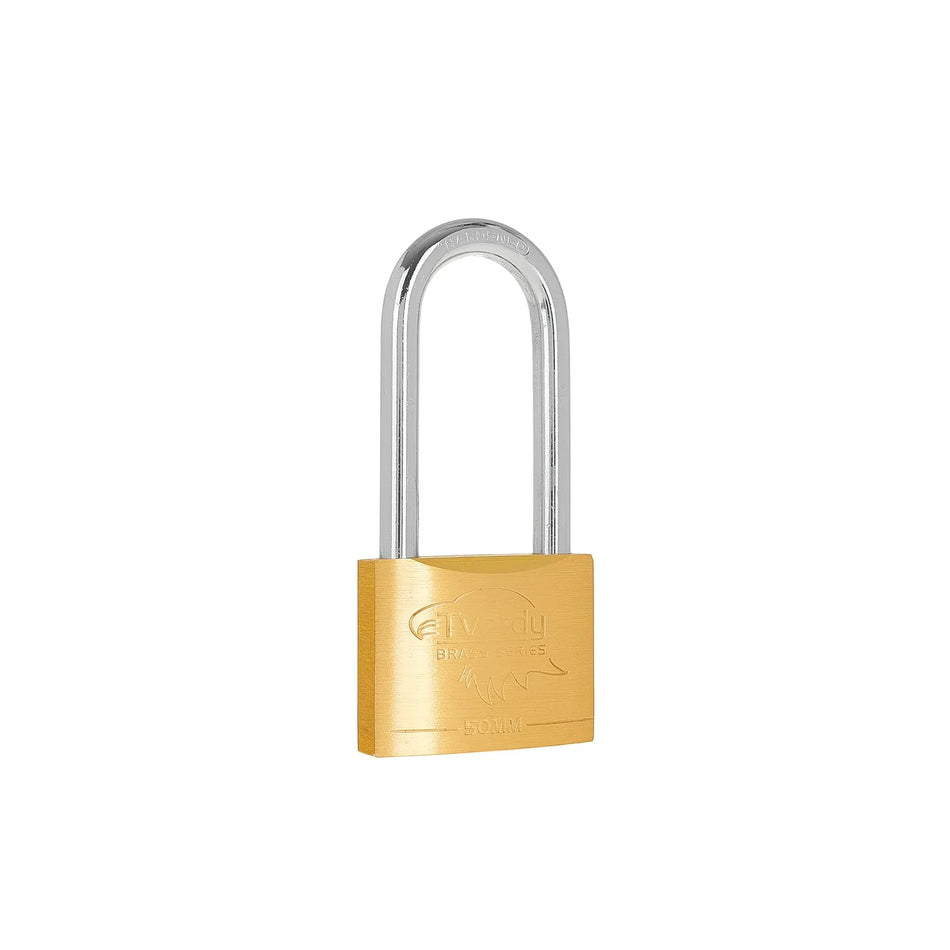 Tvardy messing hangslot met lange geharde beugel 50 mm Brass-Series