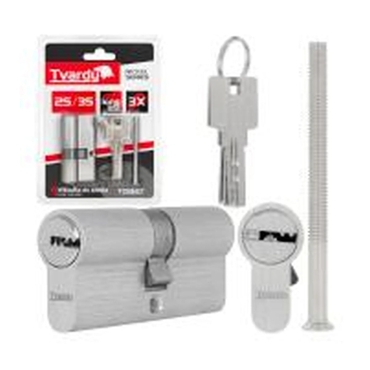 Tvardy Cilinderslot insert 25/35 geborsteld nikkel