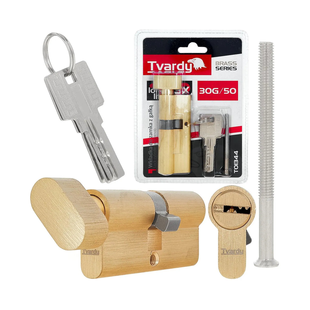 Tvardy Cilinderslot met Knop 30k/50 in geborsteld messing
